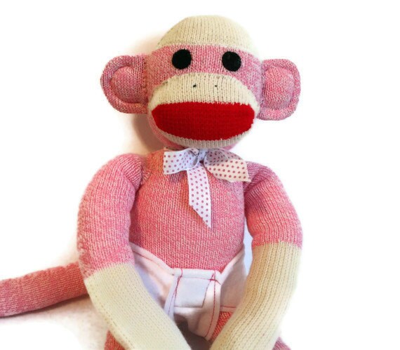 pink sock monkey dog toy