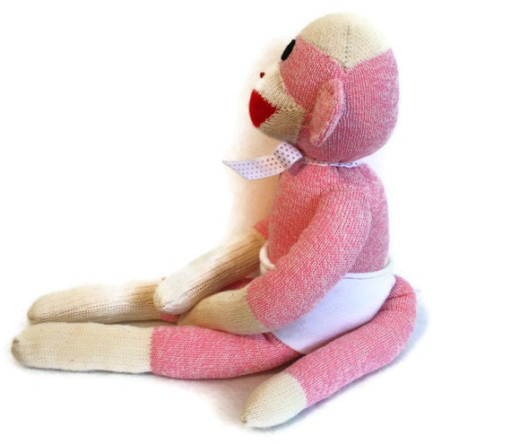 pink sock monkey dog toy