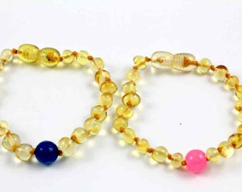 NATURAL BALTIC AMBER Baby Teething Bracelets or Anklets for Twins