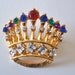 Vintage Crown Brooch Multi Color Hi Quality Figural Holiday Party Jewelry
