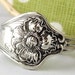 Antique Silver Spoon Ring, Size 8, Poppy 1914, Upcycled Silverplated Floral Vintage Jewelry Flowers and Leaves