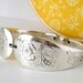 Antique Spoon Bracelet, Size Large, Jac Rose 1892 Silverplated Floral Engraved Roses, Brides and Bridesmaids Shabby Chic Jewelry Upcycled