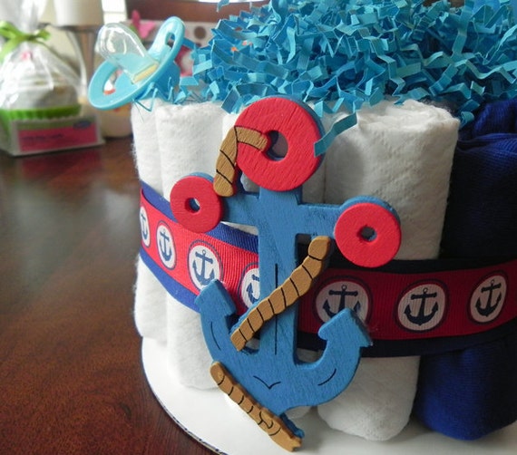 Nautical Anchor Diaper Cake One Tier Baby Shower gift or