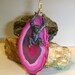 Christmasinjuly, Sale, Pendant Pink Agate Wire wrapped with Monkey Charm - Pink Stone - Agate Slab Pendant