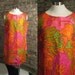 1960s Tiki Party Dress / Casual Ceire / Hawaiian Mini Shift Dress / Pink Orange Lime Neon / 40 bust