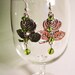 RESERVED - Silver and Green Beaded Rose Earrings