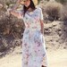 Watercolor Floral Shortsleeve Spring Summer Full Skirt Pocket Midi Dress - Water Lilly