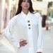 White Long Sleeve Button Up Collared Elephant Blouse - Sophia