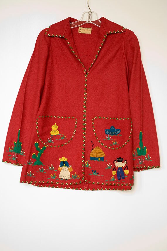 Vintage Mexican Red Wool Souvenir Jacket