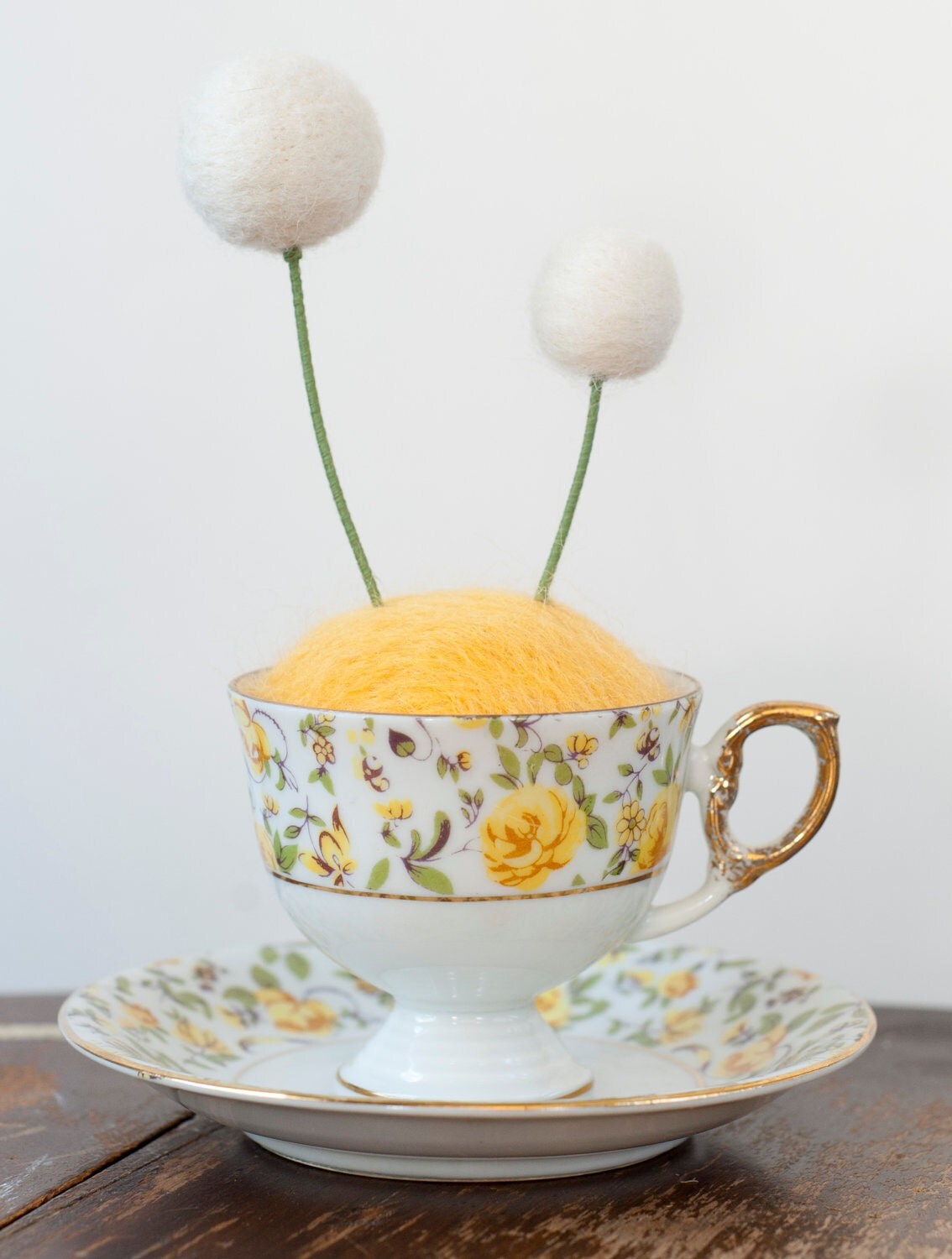 Vintage Teacup Flower Pincushion
