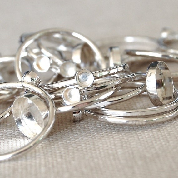 Five 3 to 8mm Bezel Cup Ring Blanks Sterling Silver Your