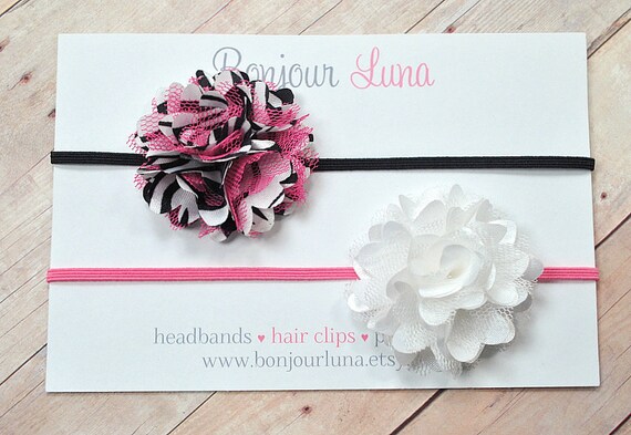 819 New baby zebra headbands 651 Baby Headbands   Zebra Print   Hot Pink   White   Satin Flowers   