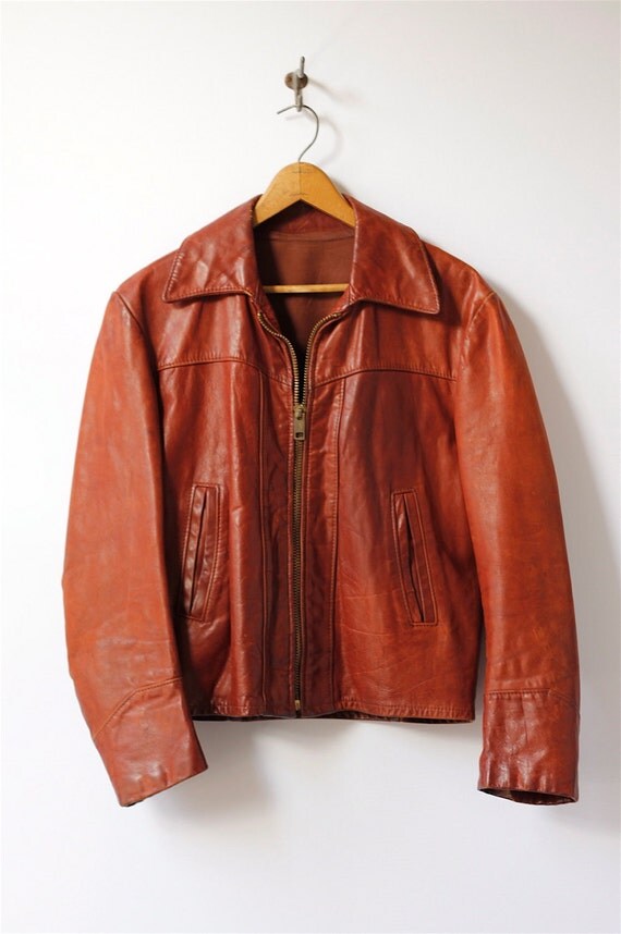 1970s mens leather jacket 40 by roxandsam on Etsy