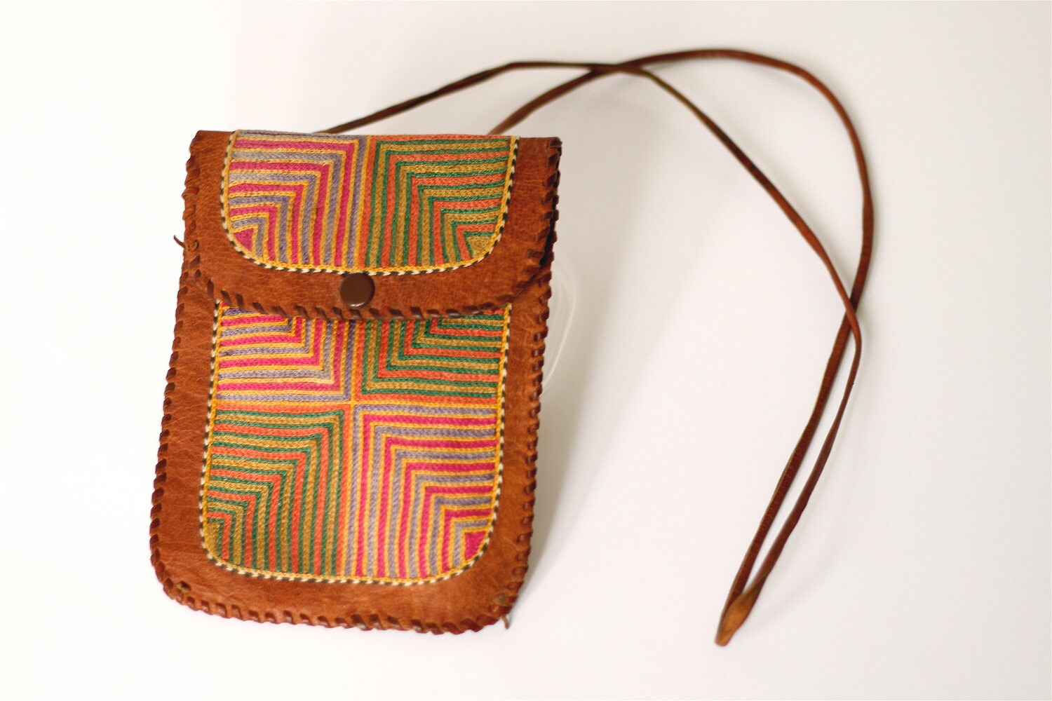 vintage woven Indian leather coin purse