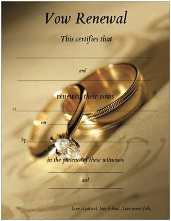 Vow Renewal Certificate with Gold Wedding Bands