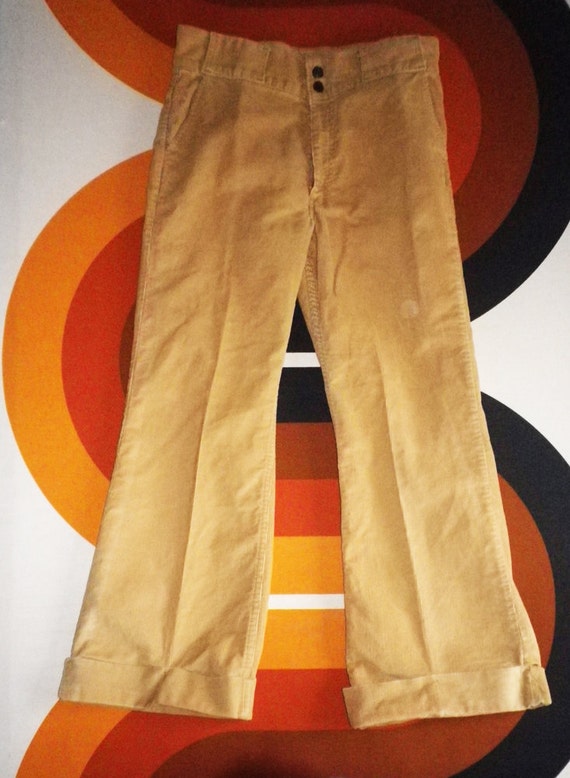 Vintage Mens 70s Corduroy Levis CUFFED BELL BOTTOM Pants Jeans