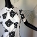 Vintage MOD dress black and white geometric print tie scarf neckline Mid Mini Length Size Large