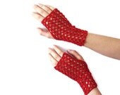 Red Crochet Fingerless Gloves
