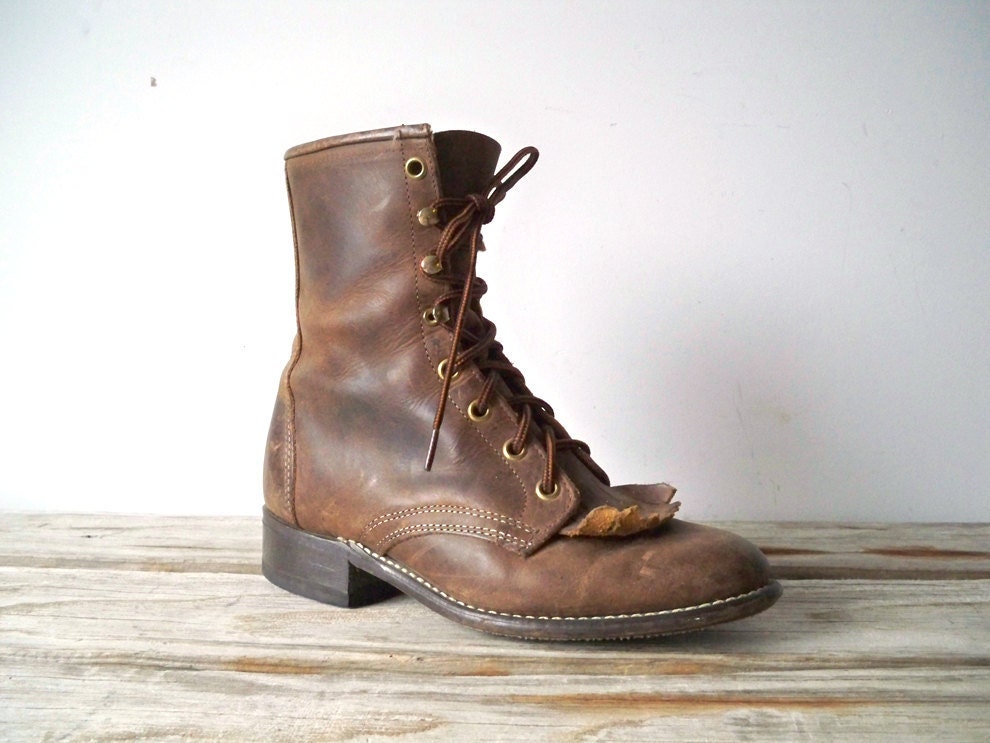 Brown Laredo Leather Roper Lace Up Boot. Size 6