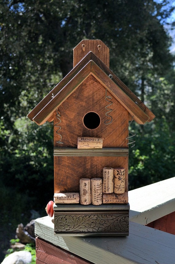 Rustic Birdhouse Wine Cork Shelf Sitter // Functional