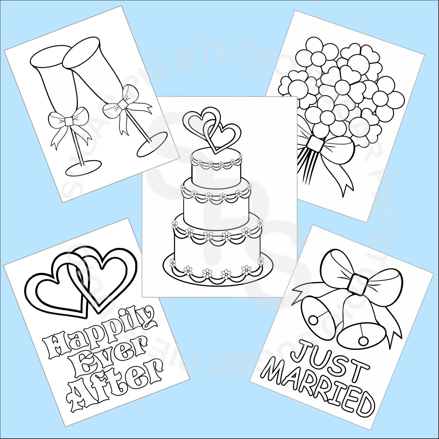 5 Printable Wedding Favor Kids coloring pages by