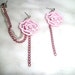 Triple piercing Pair with Pastel Pink Wooden Flower, and Silver and Pink chain, Can be changed to catilage non pierced cuff
