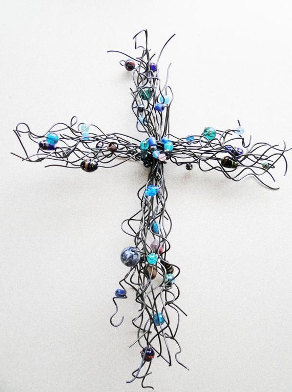 Medium Beaded Wire Cross by shacoli on Etsy