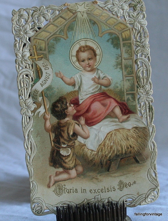 Antique/ Vintage Baby Jesus die cut Greeting by fallingforvintage