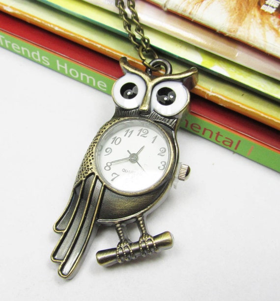 Items similar to Owl Pocket Watch Necklace Antique Bronze Locket Charm