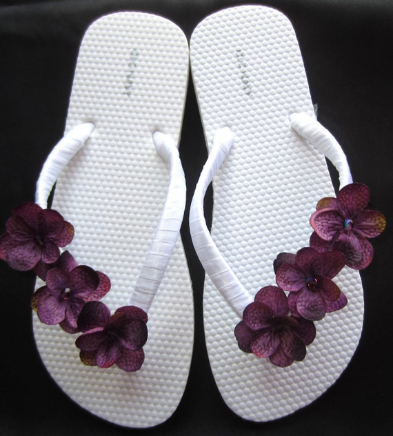 The Elizabeth White Flip Flop Sandal with Purple by LuxeSandalArt