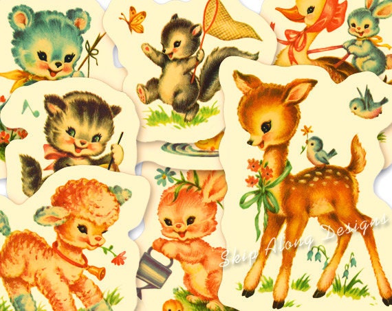 Baby Animals vintage nursery clip art by skipalongdesigns ...