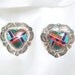 Heart Earrings - Sterling Silver and Inlaid Stone - Southwestern Turquoise, Malachite, Coral - Vintage