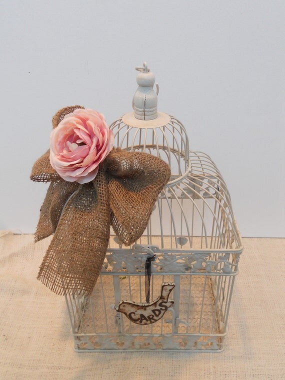 Antiqued Ivory Birdcage Wedding Card Holder