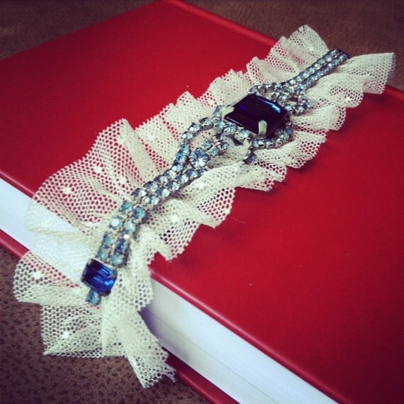 Bridal Garter Sapphire Vintage Jewelry & Point d'Esprit