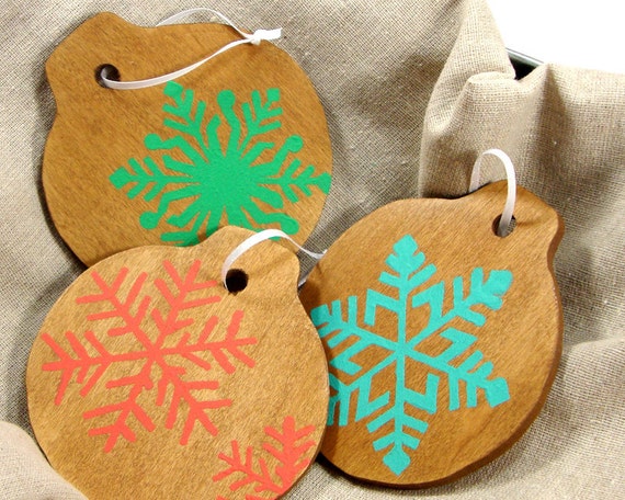 Wooden Christmas Ornaments Holiday Decorations Set of 3