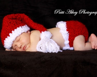 READY Baby Christmas Hat & Diaper Cover - Baby Girl Hat - Baby Boy Hat -Santa Stocking Hat with Big Fluffy Tassel