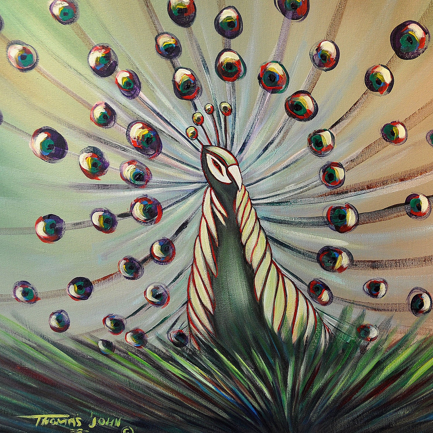 ORIGINAL ABSTRACT Painting Peacock Large 24x48 Fine Art by