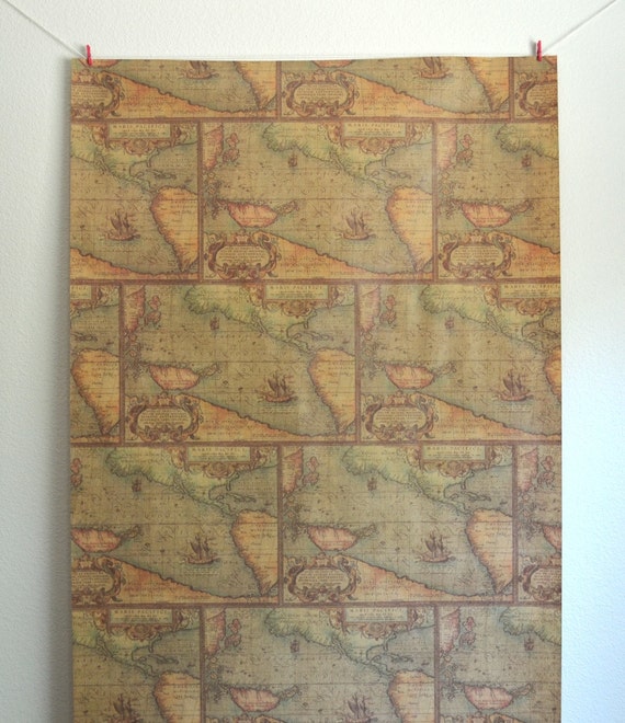 SALE Old World Map Wrapping Paper 2 Feet X 10 By WrapAndRevel