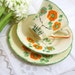 Art Deco Trio, Hand-painted Orange & Spring Green Nasturtium Flowers Meakin Staffordshire Sunshine Cup Saucer Plate Trio 1940s