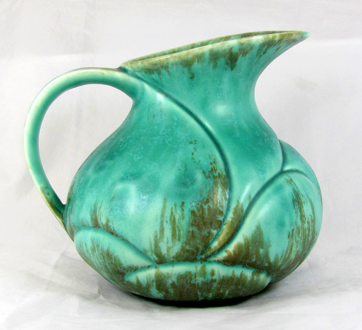 Art Deco Crown Devon Large London Shape Matt Jade Jug 1930s