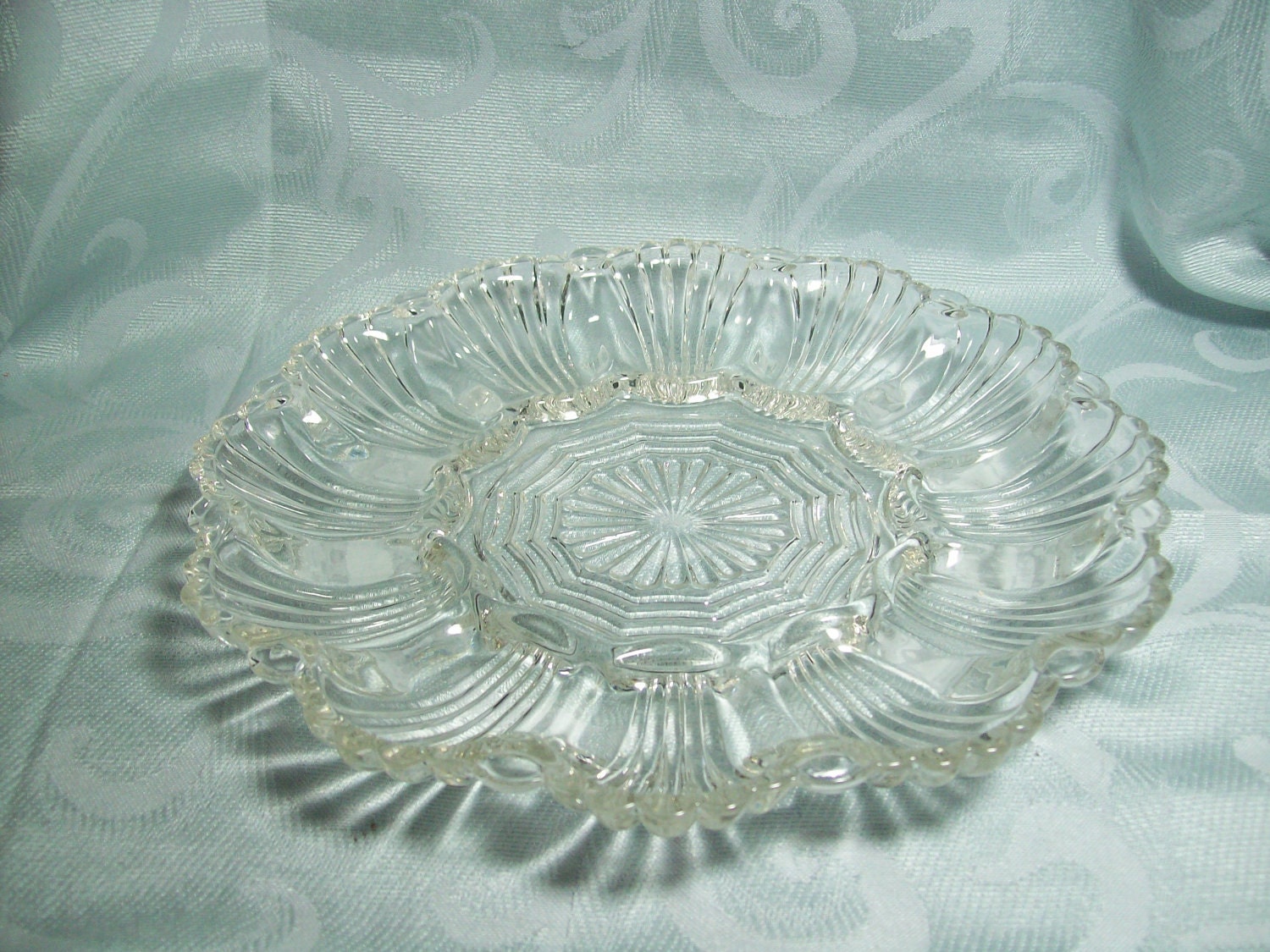 Clear Depression Glass Deviled Egg Plate 10 by FritzsFinds on Etsy