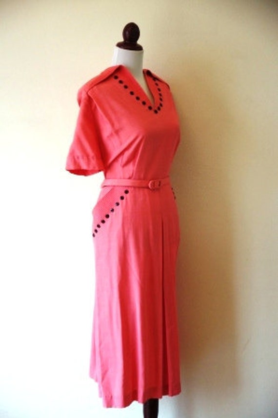 Reserved Vintage 1940s Bright Pink with Black Buttons Deco