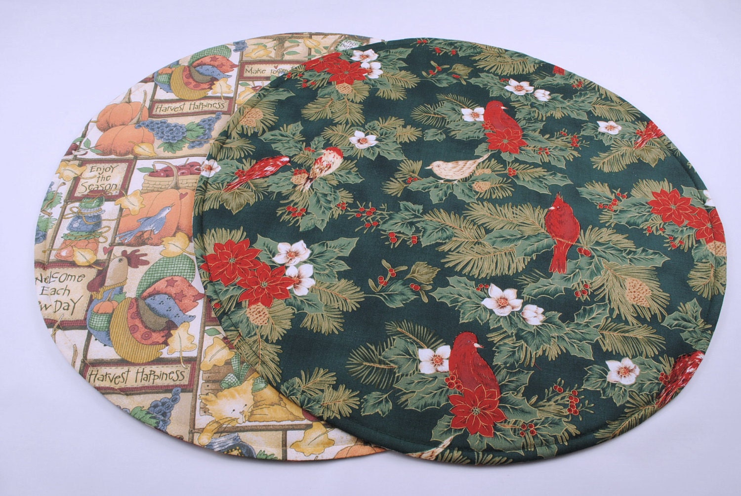 Round Table Runner, Reversible, Quilted, Handmade, Fall / Christmas, 20 in. dia.