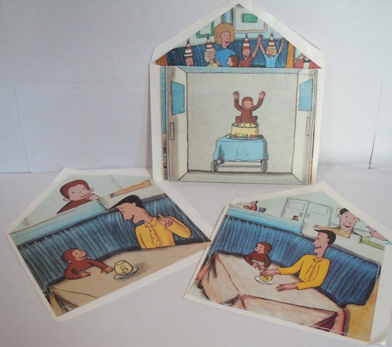 Curious George Cards, Upcycled from Vintage Book, Set of Three