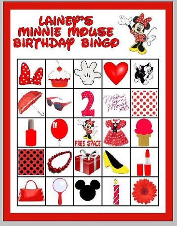 8 Disney Minnie Mouse Birthday Bingo Boards By DisneyMomma24