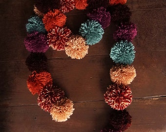 Chunky Pom pom Scarf, multicolor vintage tone