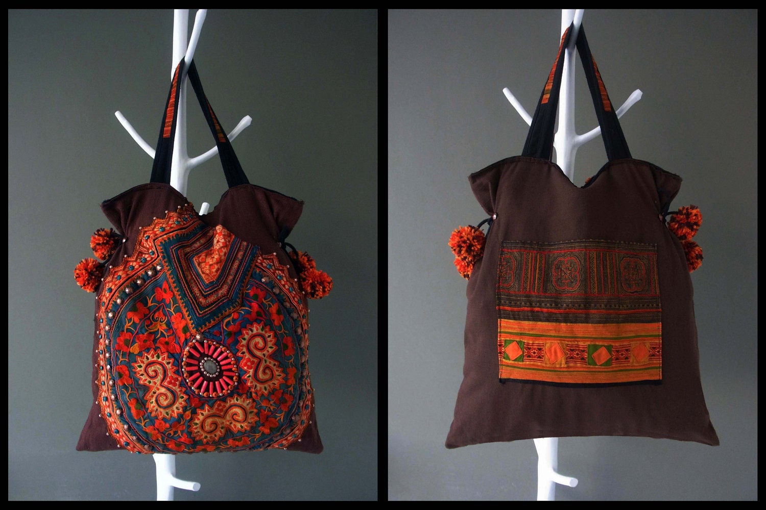 Ethnic Applique Tote Special Large // beading // folk