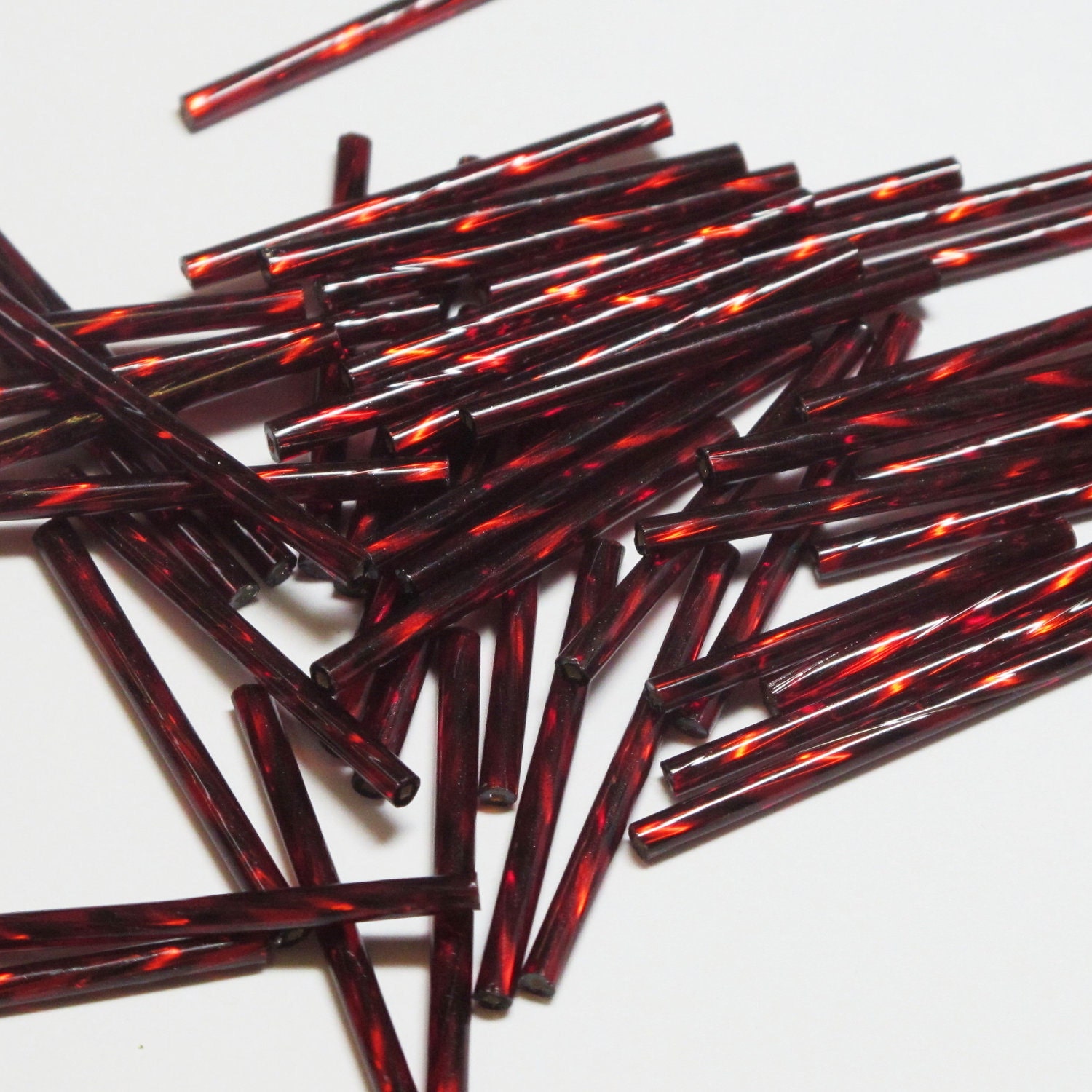 30mm Twisted Bugle Beads DARK RED Garnet Long Bugles 35 pcs