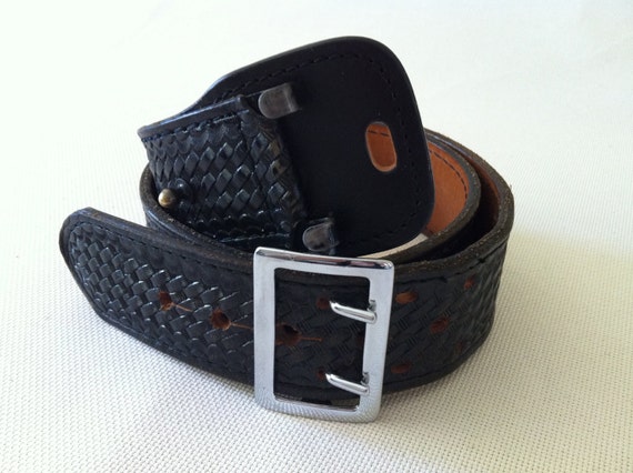 Black Leather Belt Basket Weave Police Officer: by Haalandia