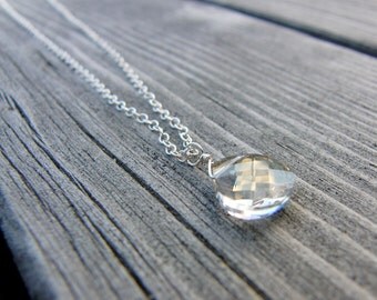 Swarovski Crystal Briolette Pendant Necklace Silver Shade